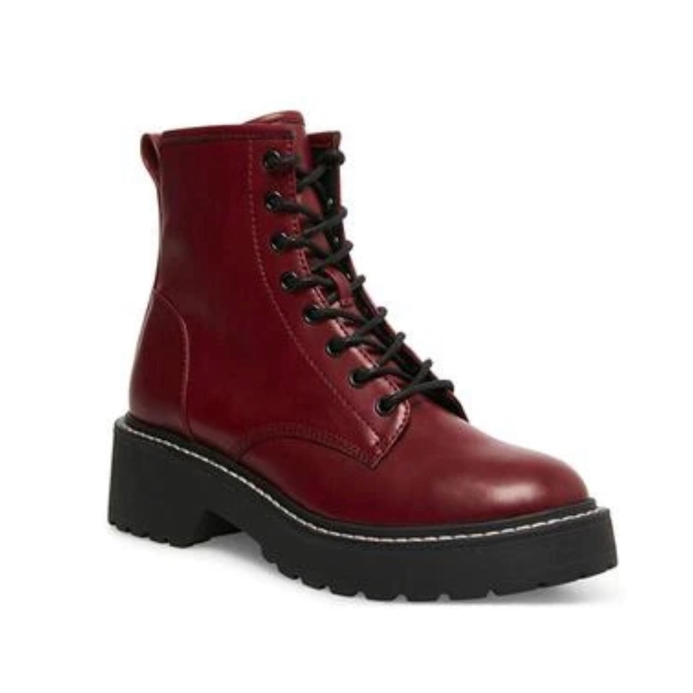 Womens Madden Girl Carra Lace Up Combat Boots Dark maroon
